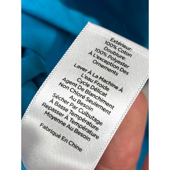 Talbots Womens 10 Turquoise Blue Embroidered Sateen Fit & Flare Mini Dress NEW - Picture 7 of 7